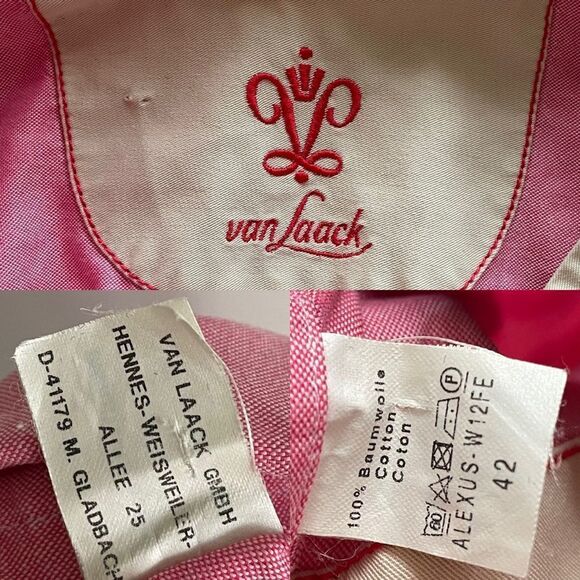 VAN LAACK Pink Cotton Button Front Long Sleeve Shirt Can Fold Cuffs 42 - Picture 10 of 10